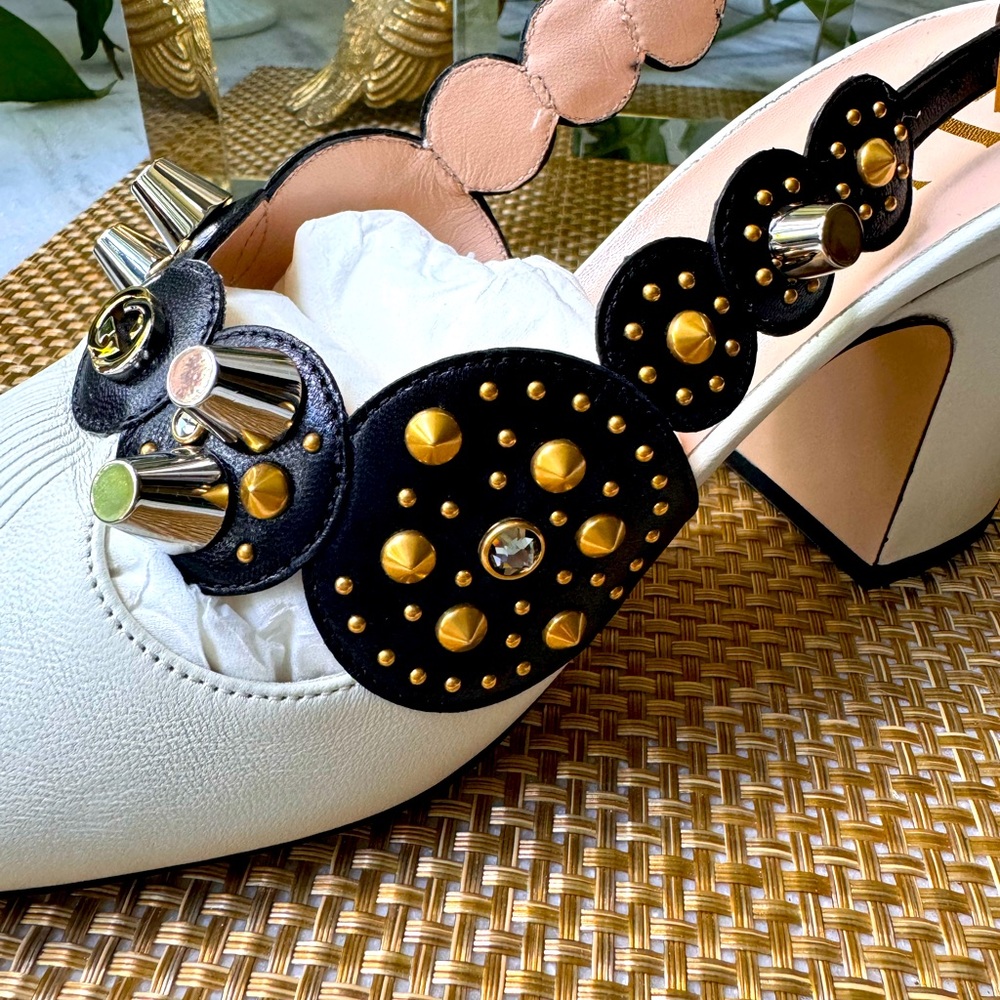 GUCCI Paulina leather dusty white/ black sandals EUR 39 US 9 - Picture 4 of 5